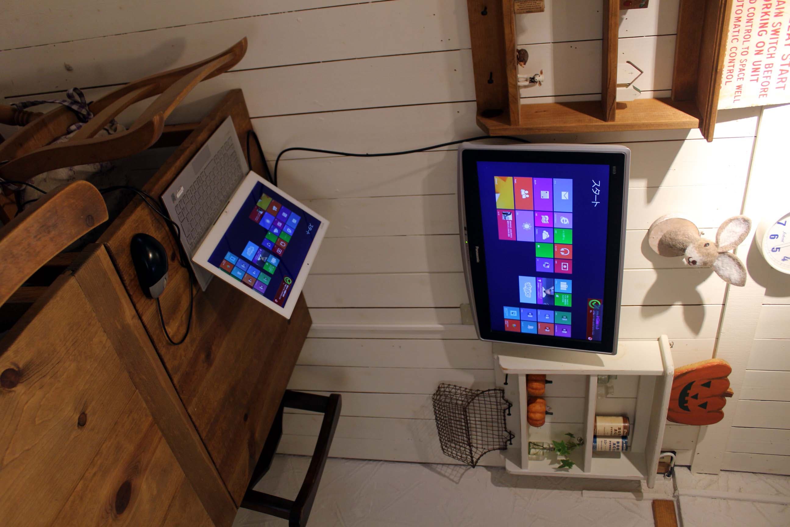 HDMIケーブルがテレビ後ろに付いていますのでおPC等に接続できます(PCはご持参下さい)