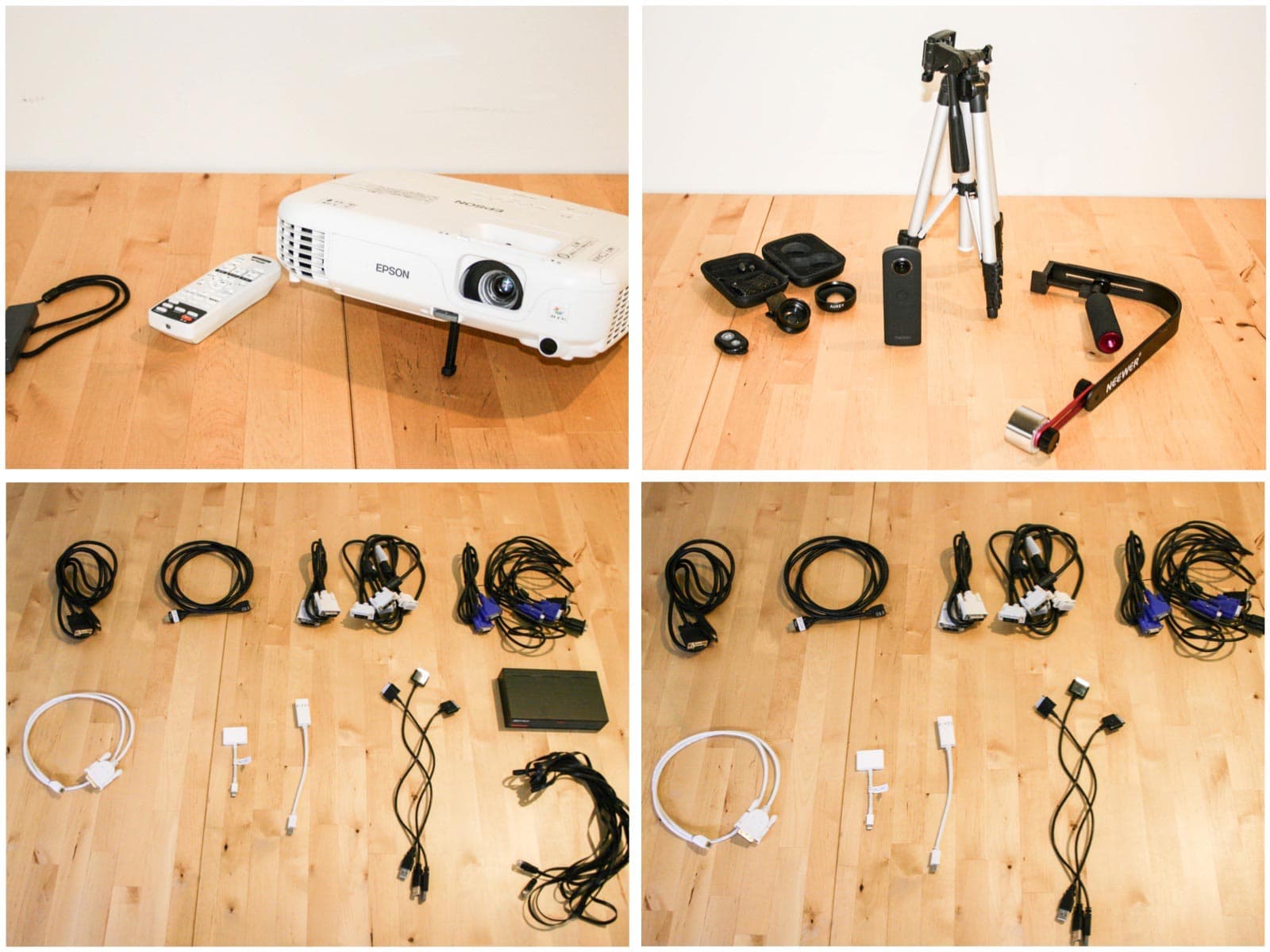 プロジェクター、レーザーポインター、スマホ用スタンド、スマホ用レンズ、スマホ用スタビライザー、ディスプレイケーブル各種。