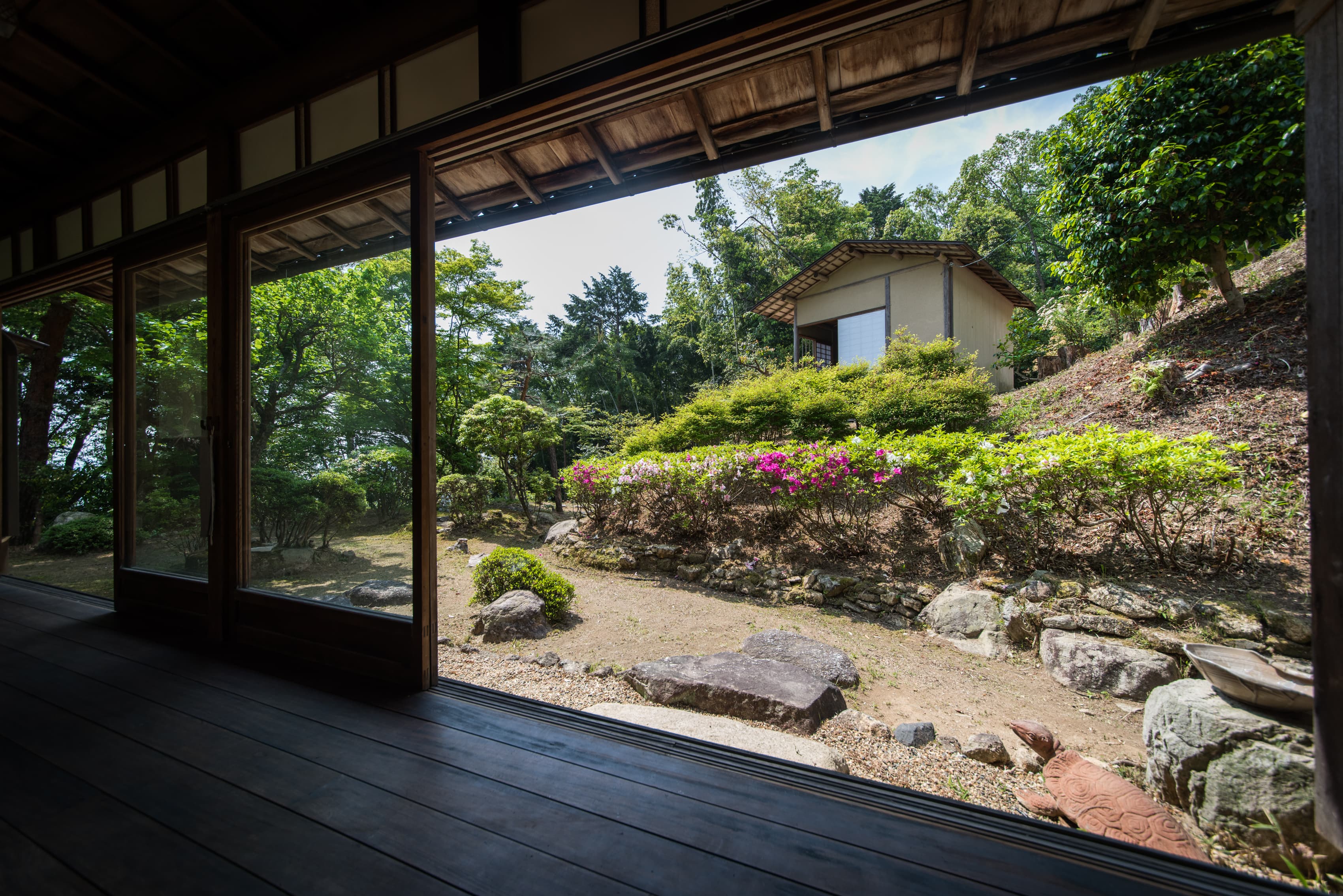 縁側から眺める庭とお茶室
