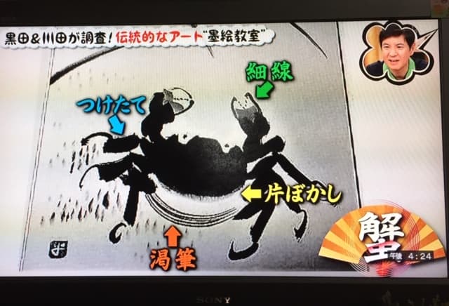 町家主催の墨絵ワークショップのTV取材を受ける。