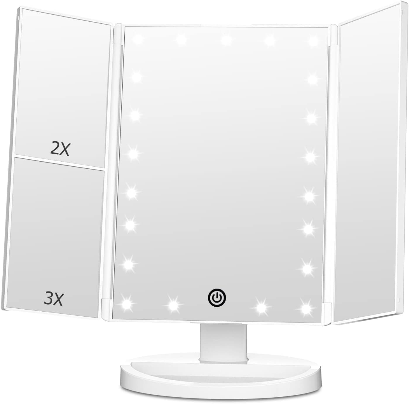 LEDライト付き卓上鏡 角度・明るさ調整可能