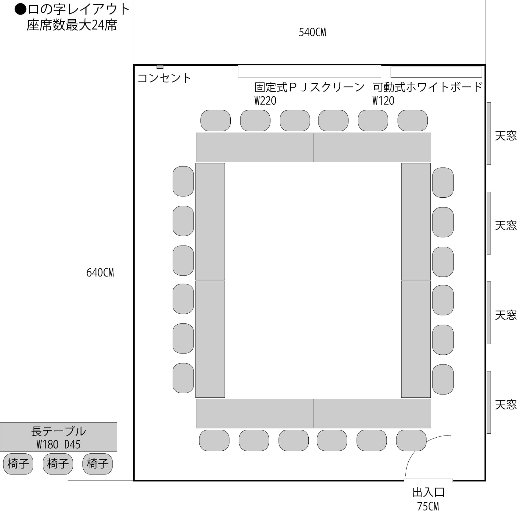 ロの字レイアウト 座席数最大24席